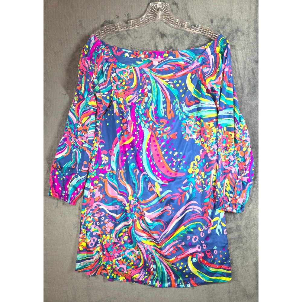 Lilly Pulitzer Adira Dress Womens Small Beach Loot Silk Off Shoulder Boho